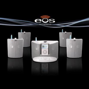 EOS 100T1R Wireless Audio System with Universal iPod Docking Base and Remote Speaker (White)