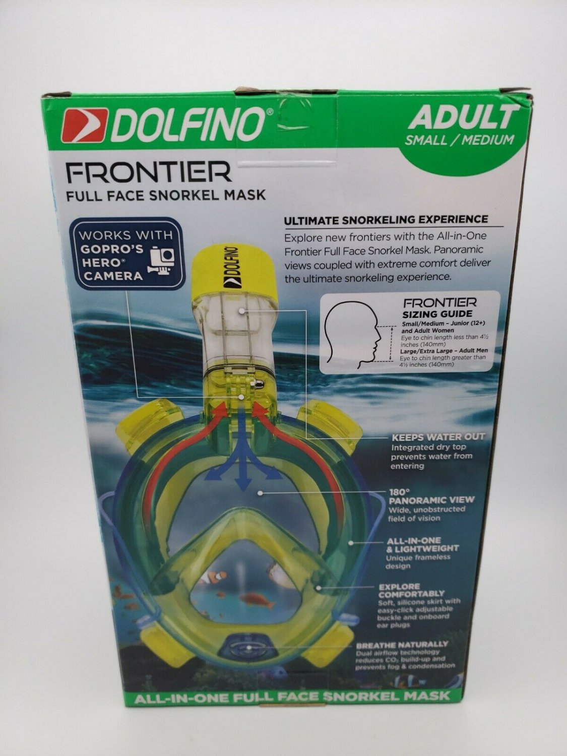 Dolfino Frontier Allinone Full Face Snorkel Mask Adult Small/Med