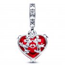 Mickey & Minnie Mouse Kiss Disney Red Murano Glass Dangle Charm for Pandora Bracelet