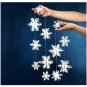 12Pcs 3D Solid Silver White Cardboard String Snowflake Hanging Decorations Pull Strings