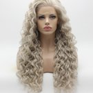 Synthetic Lace Front Wig Curly Long 26inch Light Grey Wig Half Hand Tied Realistic wig