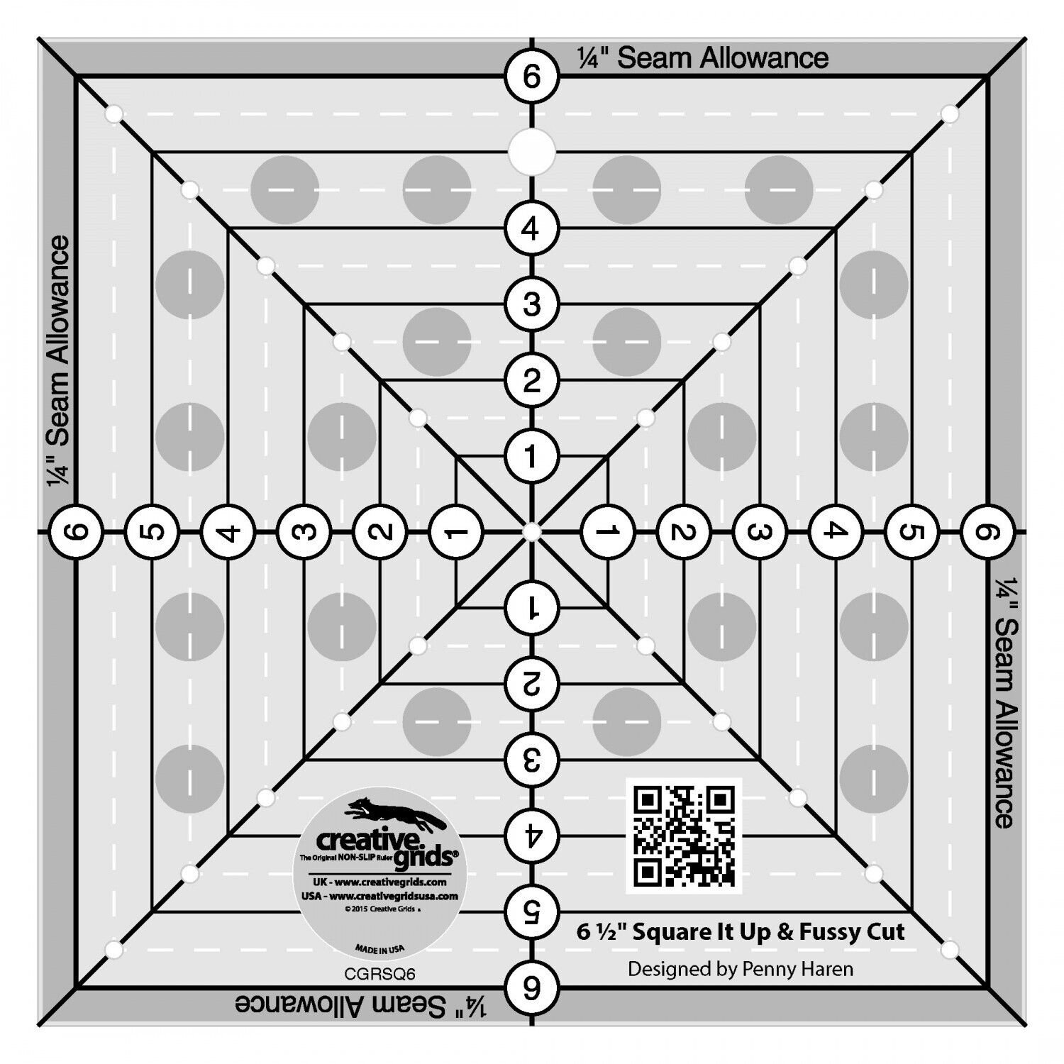 Creative Grids 6-1/2" Square It Up & Fussy Cut Ruler - #CGRSQ6