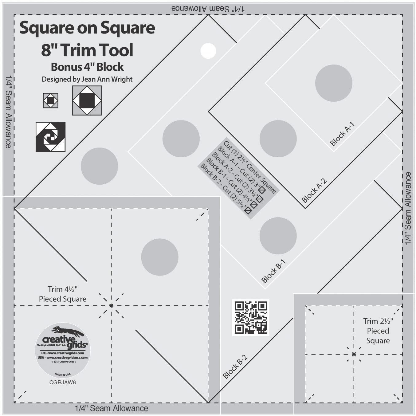 Creative Grids Square on Square Trim Tool - 4in or 8in Finished - CGRJAW8