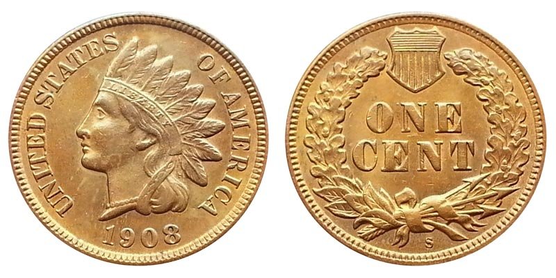Souvenir USA Indian Head 1908 S Small Cent - Free Shipping
