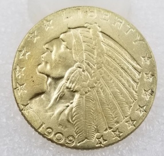 1909 S Indian Head Half Eagle Five Dollars Golden Plated - FREE SHIPPING