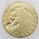 1909 D Indian Head Half Eagle Five Dollars Golden Plated - FREE SHIPPING