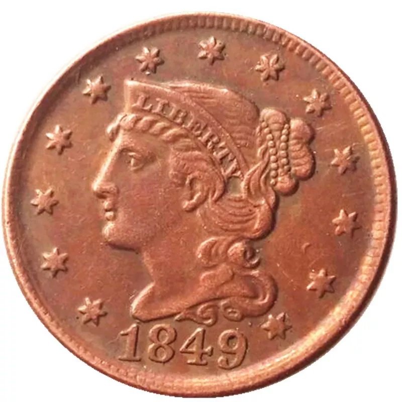 Souvenir USA Braided Hair Large Cent 1849 Copper - Free Shipping