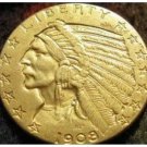 1908 S Indian Head Half Eagle Five Dollars Golden Plated - FREE SHIPPING