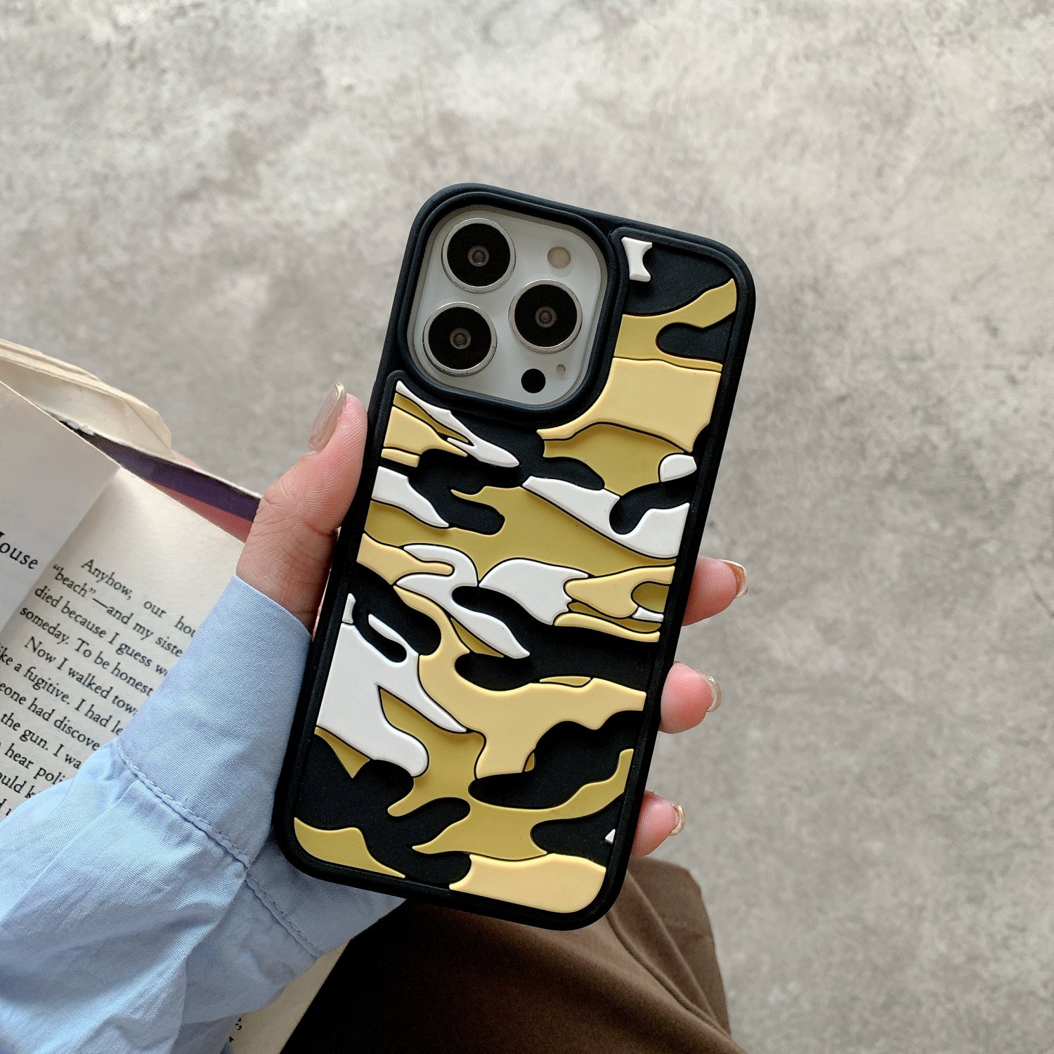 Yellow Camouflage Three-dimensional Silicone Soft 11/12/13/Mini/Pro/ProMax Free Shipping