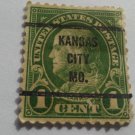 Benjamin Franklin 1 cent stamp Green. Machine Cancel. Perf 11. 1923 Rare