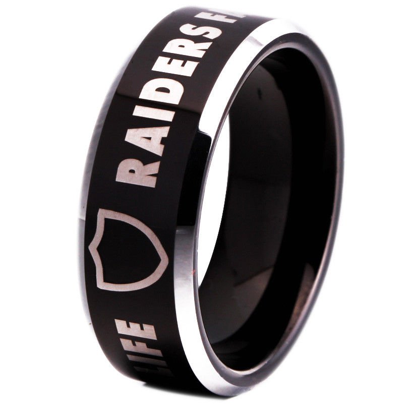 Oakland Raiders Ring logo 8mm Tungsten Carbide Silver Wedding Band Ring