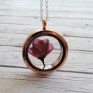 Real flower rose gold locket cherry blossom necklace