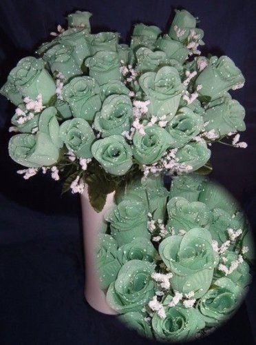 84 Silk Rose Flowers w/Raindrops - Wedding Flowers - Bridal/Floral - Mint Green