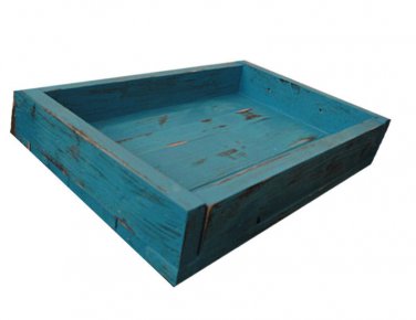 Wood Display / Serving Tray - 24" x 12" - Turquoise Distressed - Decorative Dist