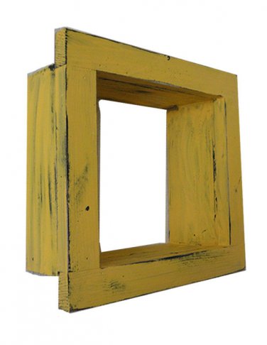 Square Wood / Wooden Shadow Box Display - 12" x 12" Yellow - Decorative Reclaim