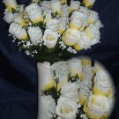 84 Silk Rose Flowers w/Raindrops -Wedding Flowers Bridal/Floral - Yellow/White