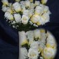 84 Silk Rose Flowers w/Raindrops -Wedding Flowers Bridal/Floral - Yellow/White