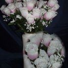 84 Silk Rose Flowers w/Raindrops - Wedding Flowers Bridal/Floral - Ivory/Rose