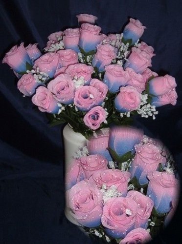84 Silk Rose Flowers w/Raindrops - Wedding Flowers - Bridal/Floral - Blue/Pink
