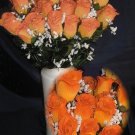 84 Silk Rose Flowers w/Raindrops - Wedding Flowers Bridal/Floral - Double Orange