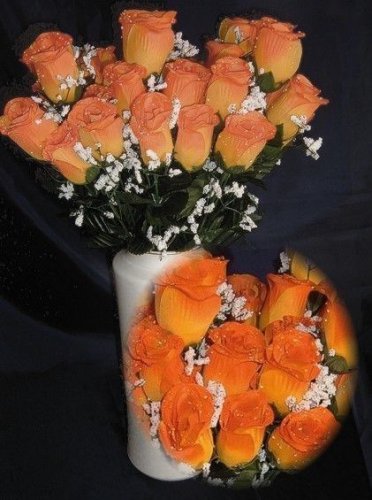 84 Silk Rose Flowers w/Raindrops - Wedding Flowers Bridal/Floral - Double Orange