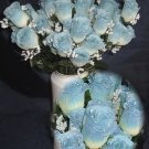 84 Silk Rose Flowers w/Raindrops - Wedding Flowers Bridal/Floral - Ivory/Blue