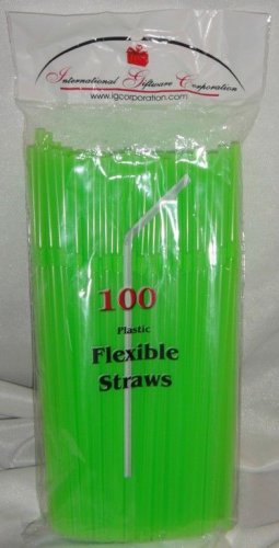 100 Straws - Flex/Flexible Drinking Straws - Luau - Wedding Party - lime Green