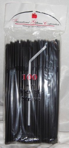 100 Straws - Flex/Flexible Drinking Straws - Luau - Wedding - Party - Black