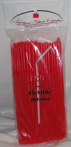 100 Straws - Flex/Flexible Drinking Straws - Luau - Wedding Party - Red