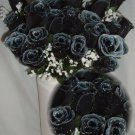 84 Silk Rose Flowers w/Raindrops -Wedding Flowers Bridal/Floral - Black / White