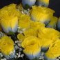84 Silk Rose Flowers w/Raindrops -Wedding Flowers Bridal/Floral - Blue / Yellow
