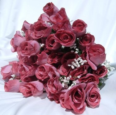 84 Silk Rose Flowers w/Raindrops -Wedding Flowers Bridal/Floral - Dusty Rose