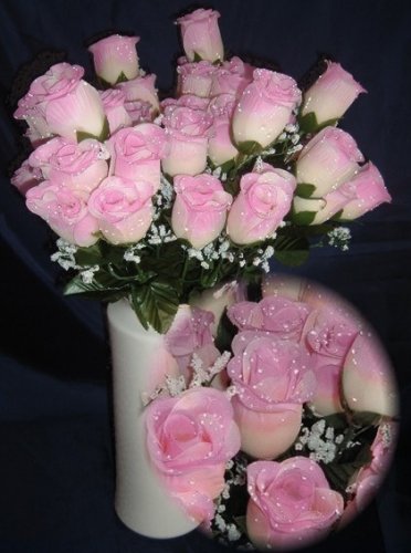 84 Silk Rose Flowers w/Raindrops -Wedding Flowers Bridal/Floral - Ivory / Pale Pink