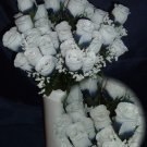84 Silk Rose Flowers w/Raindrops -Wedding Flowers Bridal/Floral - Navy Blue / White
