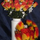 84 Silk Rose Flowers w/Raindrops -Wedding Flowers Bridal/Floral - Yellow / Red