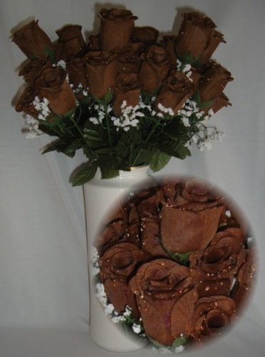 84 Silk Rose Flowers w/Raindrops - Wedding Flowers - Bridal/Floral - Brown
