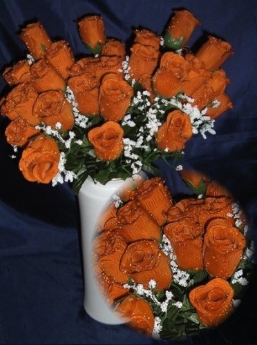 84 Silk Rose Flowers w/Raindrops - Wedding Flowers - Bridal/Floral - Deep Orange