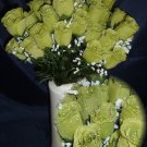 84 Silk Rose Flowers w/Raindrops - Wedding Flowers - Bridal/Floral - Lime Green