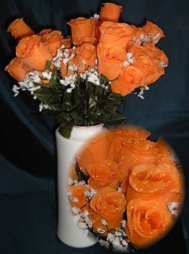 84 Silk Rose Flowers w/Raindrops - Wedding Flowers - Bridal/Floral - Orange