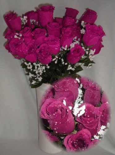 84 Silk Rose Flowers w/Raindrops - Wedding Flowers - Bridal/Floral - Raspberry