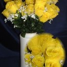 84 Silk Rose Flowers w/Raindrops - Wedding Flowers - Bridal/Floral - Yellow