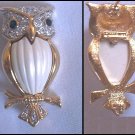 D'Orlan Gold Enamel/Swarovski Owl on a Branch Brooch