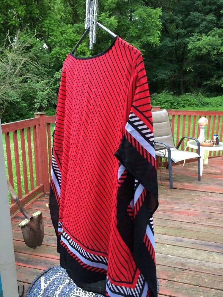 Jaclyn Smith Poncho Size S/M Red And Black Striped