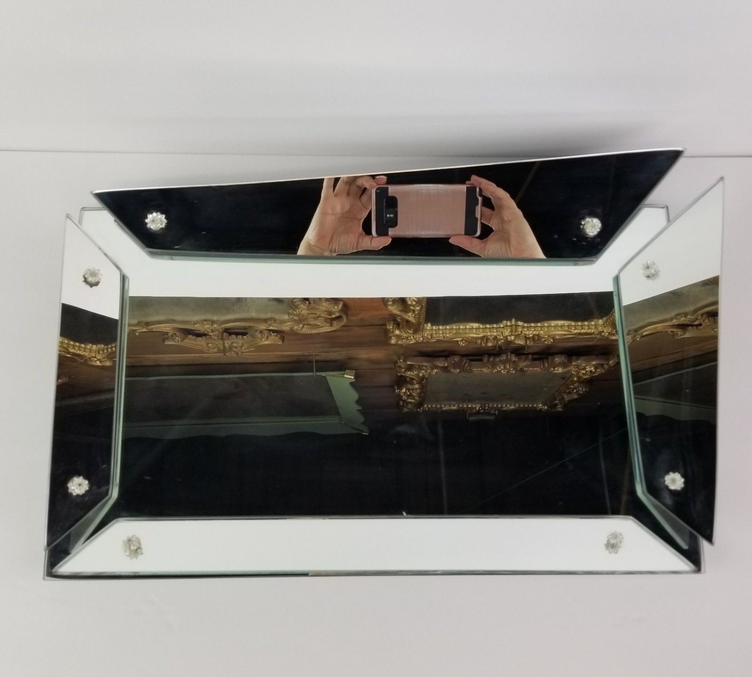 Art Deco Mirrored Vanity Tray Framed Mirror Bar Perfume Geometric Vintage