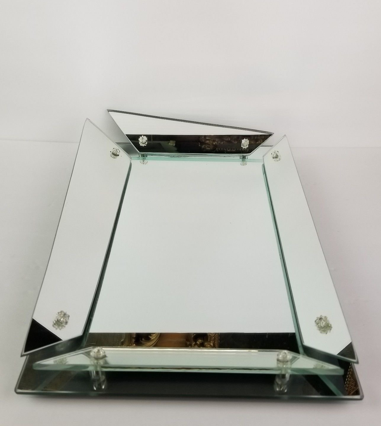 Art Deco Mirrored Vanity Tray Framed Mirror Bar Perfume Geometric Vintage