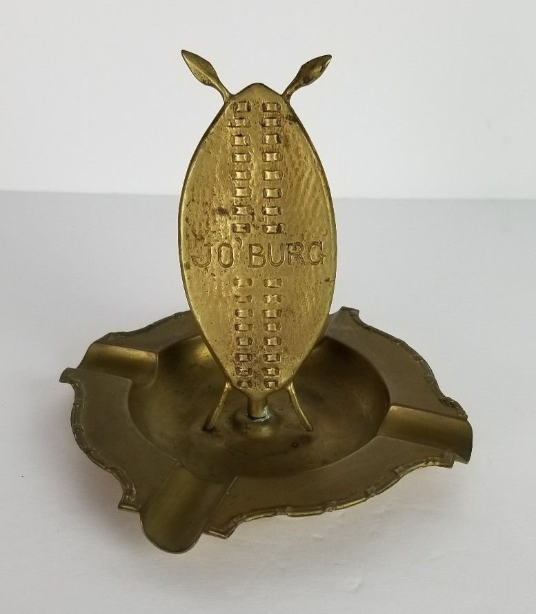 Vintage Brass Ashtray Tiki Shield Polynesian War Primitive Tribal Jo'Burg