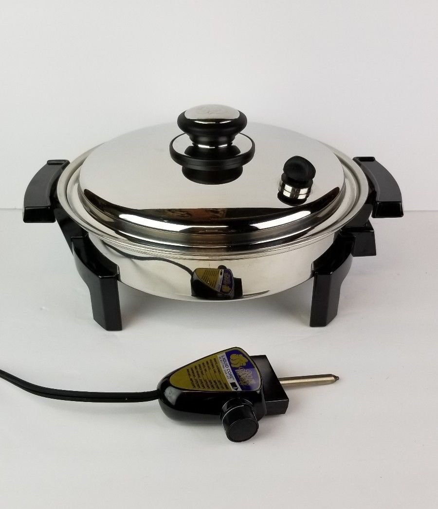 Mid Century Countertop Skillet Liquid Core Electric Chrome Silver Vtg