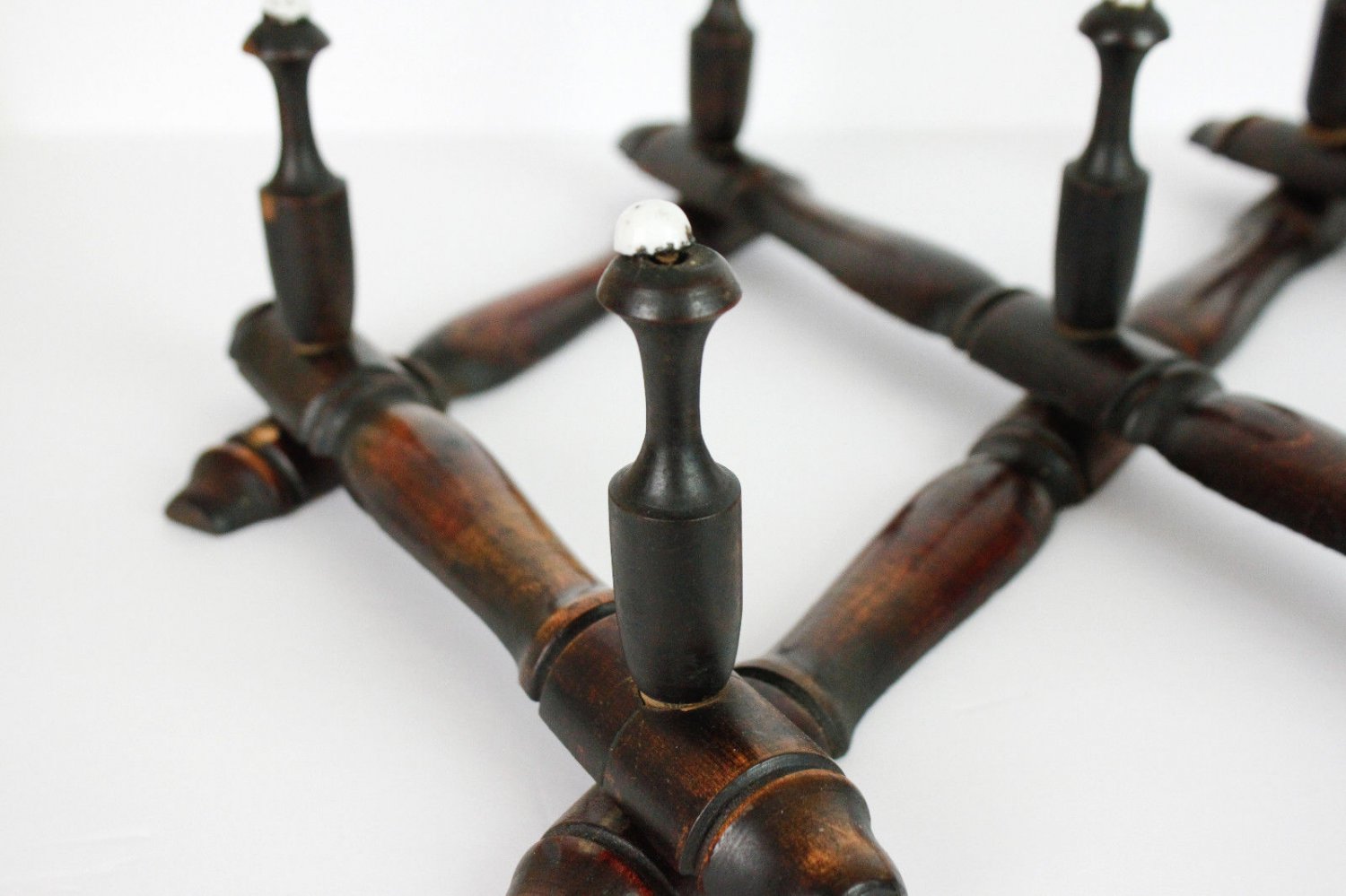 Antique Hat Rack Spindle Folding Accordion Coat Primitive Turned Wood Dowel