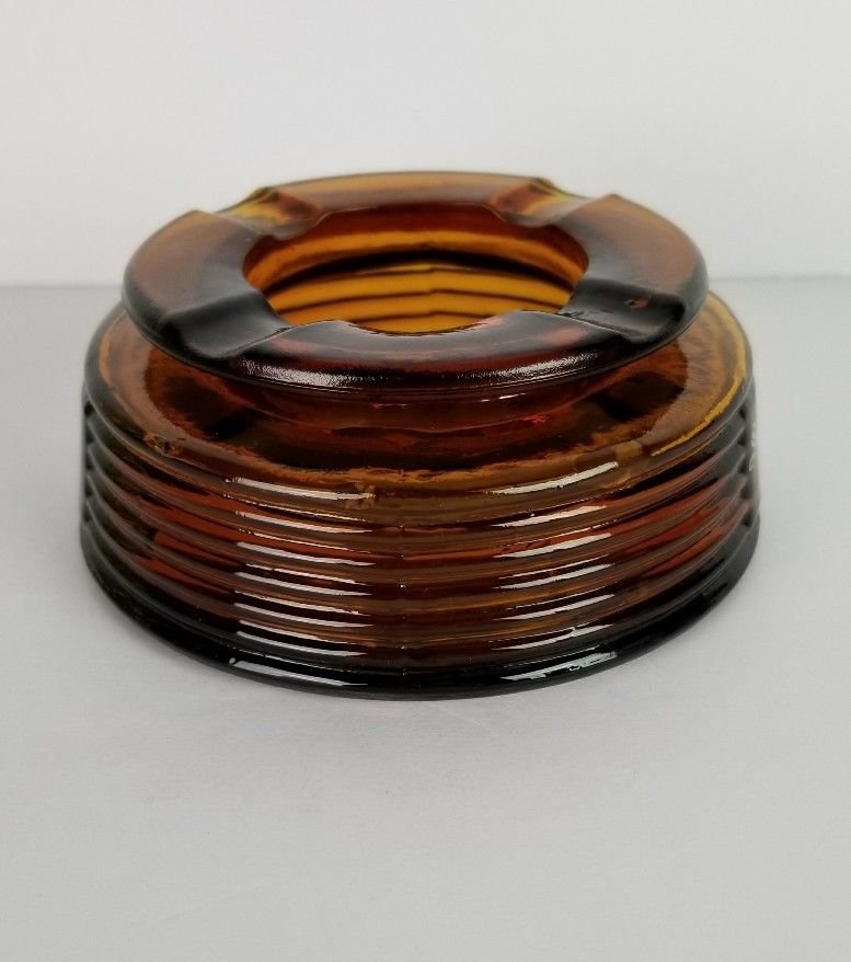 Mid Century Ashtray San Miguel Beer Amber Brown Bottle Glass Vtg