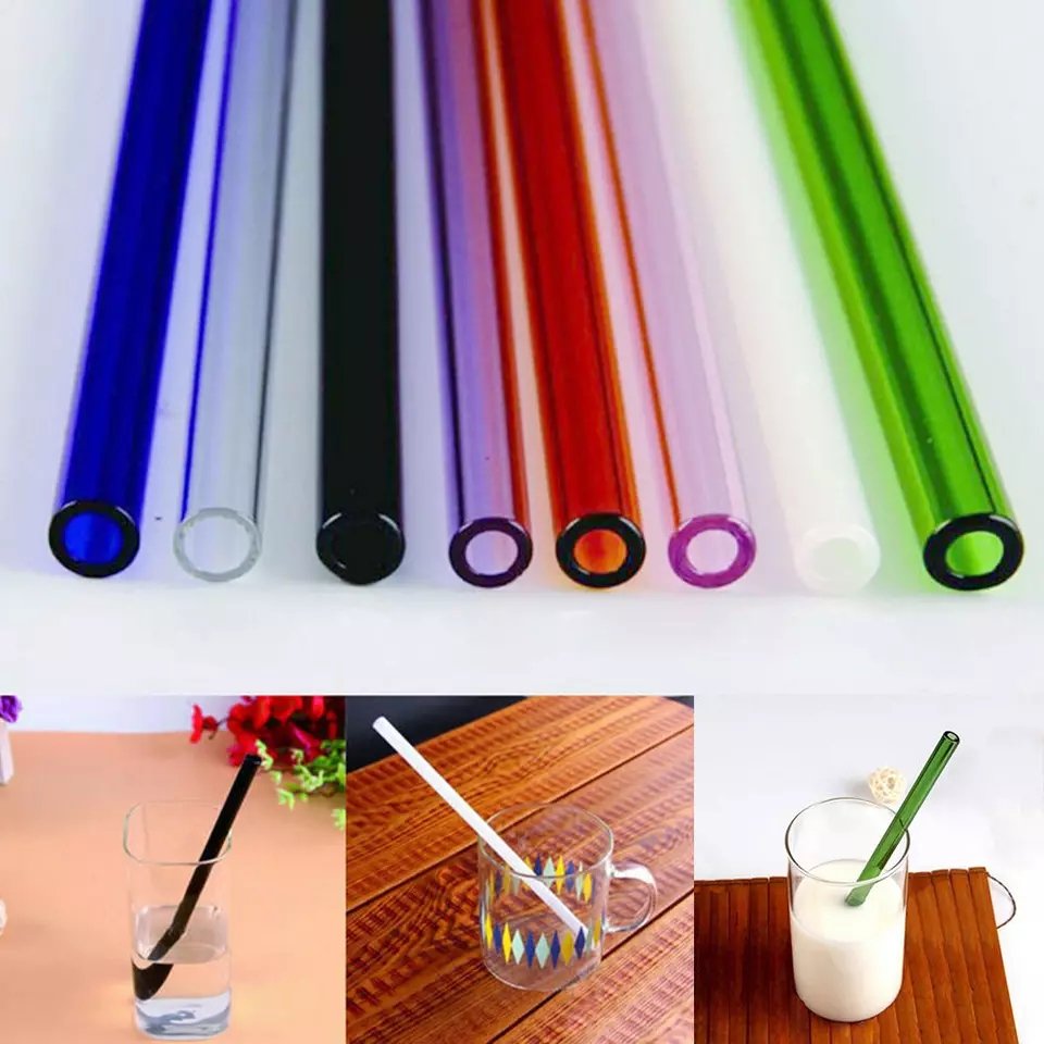 Black Glass straight drinking straws Pyrex